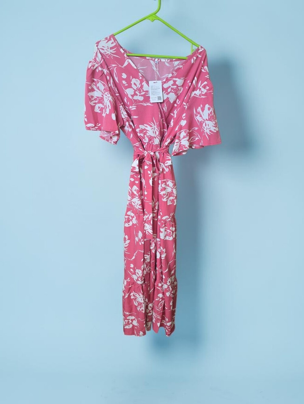 Women’s Pink Floral Tie-Waist Sleepwear Dress